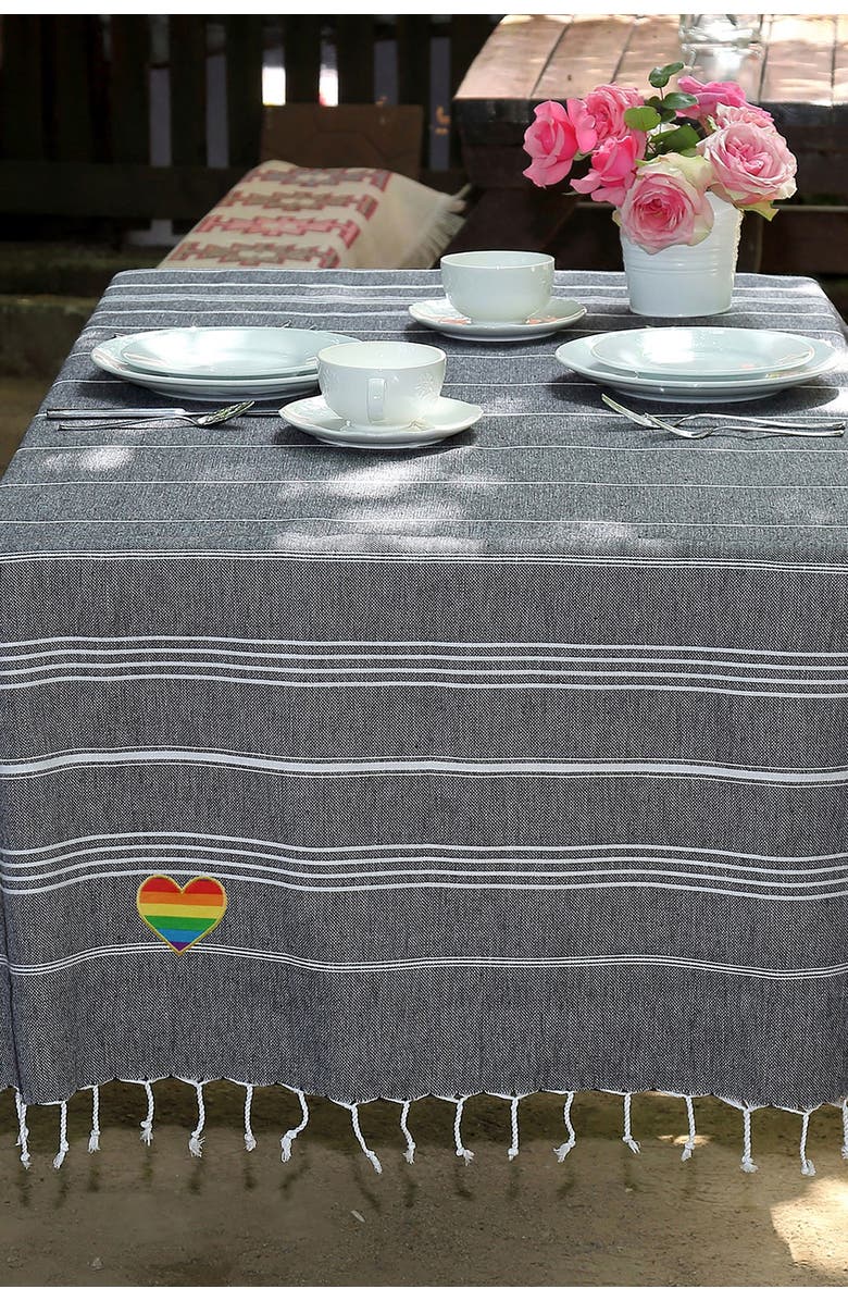 Linum Home Textiles 100% Turkish Cotton Lucky Cheerful Rainbow Heart Pestemal Beach Towel - Black, Alternate, color,