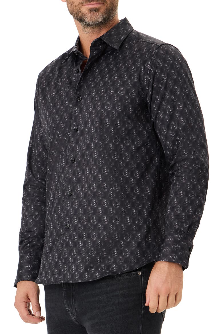 Fighting Chance Long Sleeve Stretch Cotton Shirt, Main, color, BLACK
