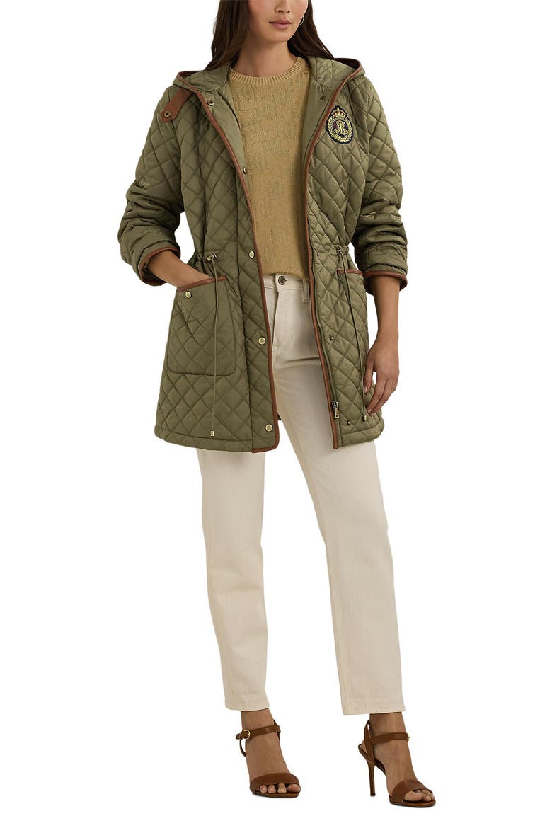 Crest Logo Quilted Coat, Alternate, color, OLIVE FERN