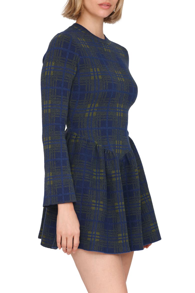Basque Waist Long Sleeve Skater Sweater Dress, Alternate, color, CADET