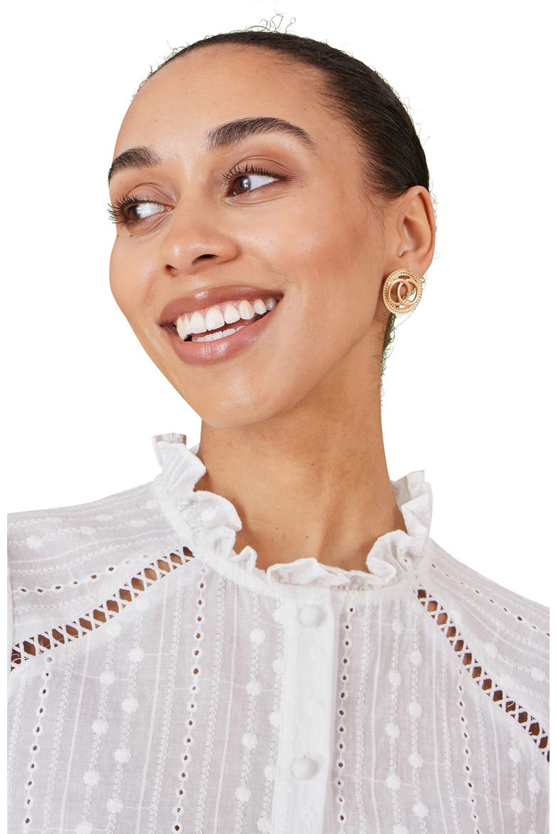 Broderie Anglaise Puff Sleeve Shirt, Alternate, color, White