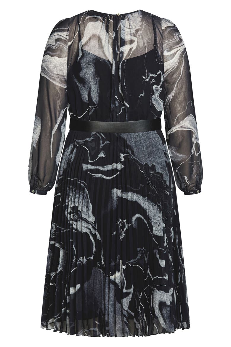 Mya Belted Long Sleeve Midi Dress, Alternate, color, DARK ELEMENTS