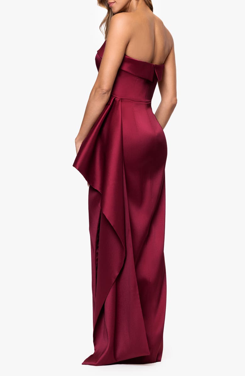 Xscape Evenings Ruffle Strapless Mikado Column Gown, Alternate, color, Wine