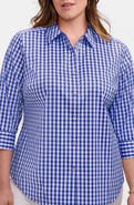 Foxcroft Margie Gingham Three-Quarter Sleeve Button-Up Shirt
