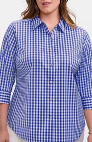 Foxcroft Margie Gingham Three-Quarter Sleeve Button-Up Shirt