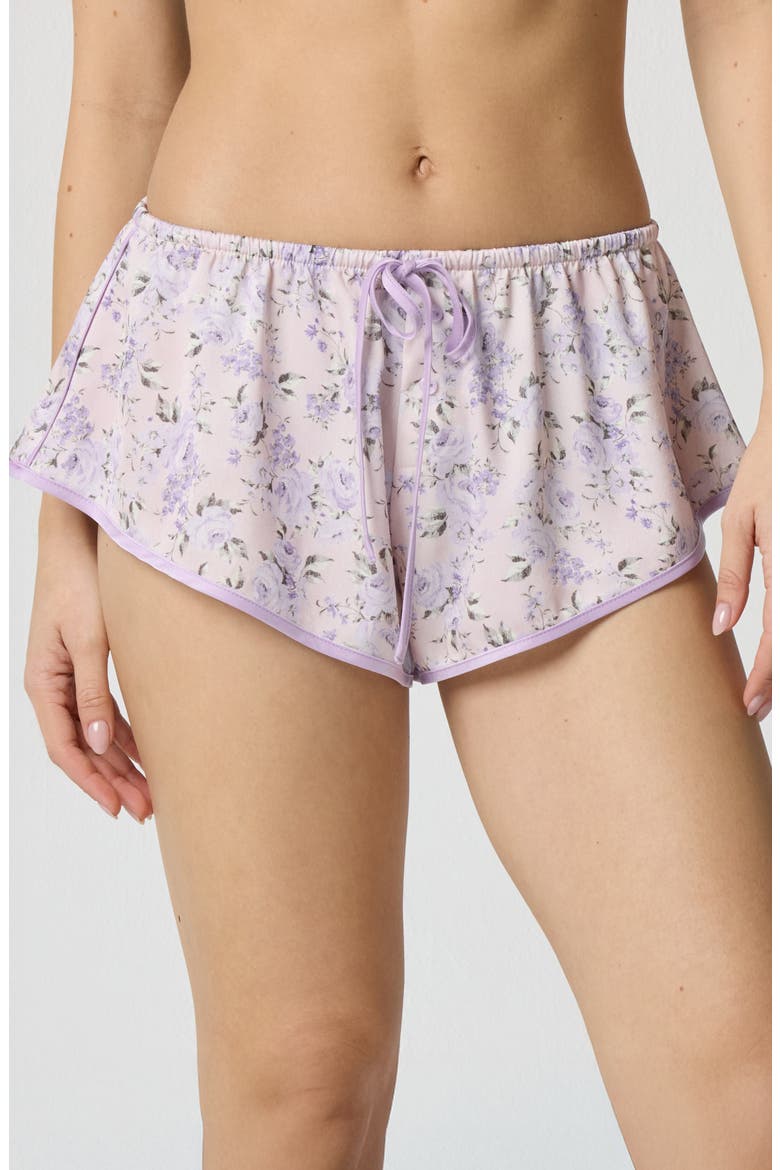 Silky Satin Sleep Shorts, Main, color, LAVENDER BOUQUET