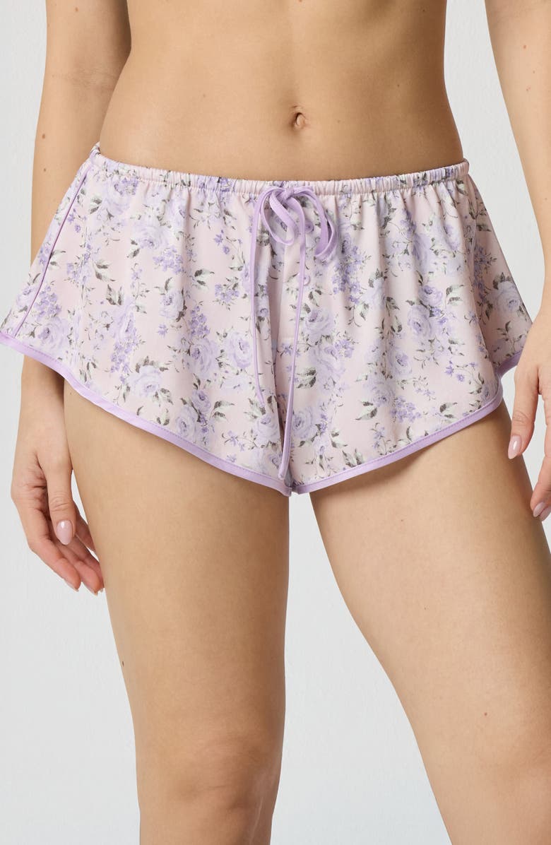 Florence by Mills Silky Satin Sleep Shorts, Main, color, Lavender Bouquet