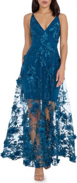 Dress the Population Sidney Deep V-Neck 3D Lace Gown
