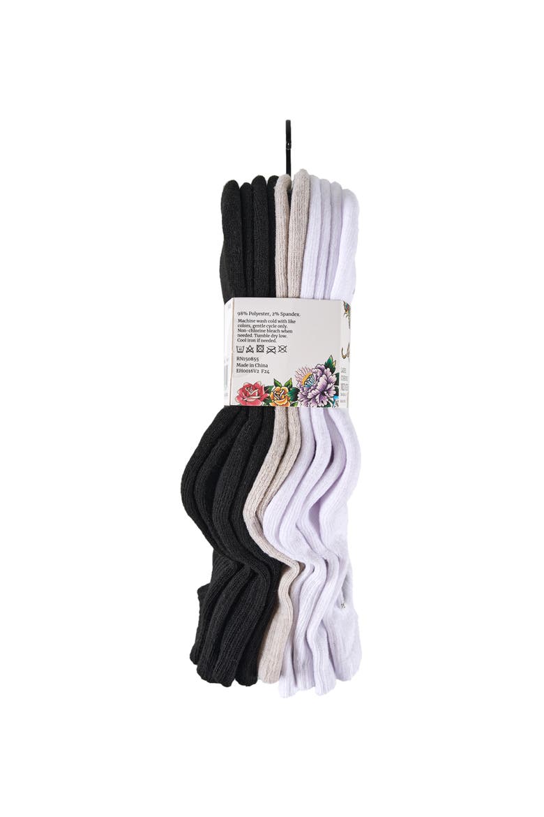 Flower Embroidery Half Cushion Mid Crew Sock 5-Pack, Alternate, color, White Multi