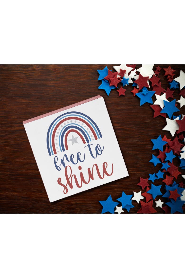 "Free to Shine" Rainbow Decorative Shelf Block Figurine 4.75", Alternate, color, White