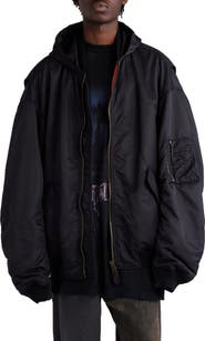 Balenciaga Tape Logo Oversize Hooded Bomber Jacket