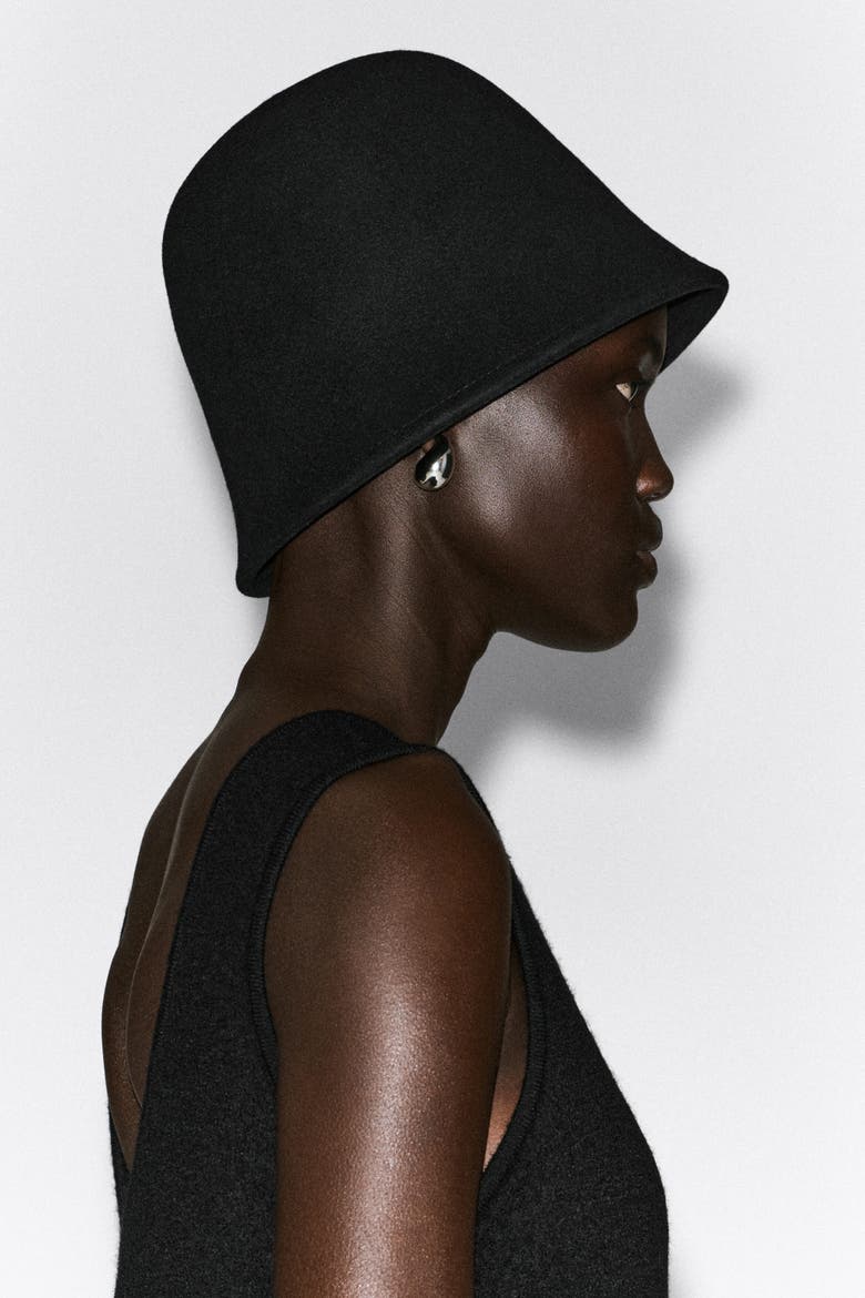 Sculpted Wool Bucket Hat, Alternate, color, BLACK