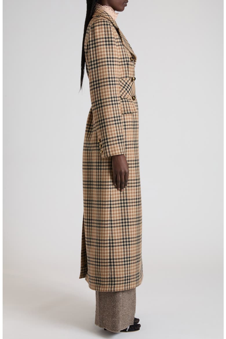 Double Breasted Houndstooth Wool Longline Coat, Alternate, color, SAND/ BLACK