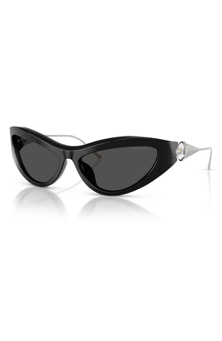Swarovski 60mm Cat Eye Sunglasses, Alternate, color, Black / Dark Grey