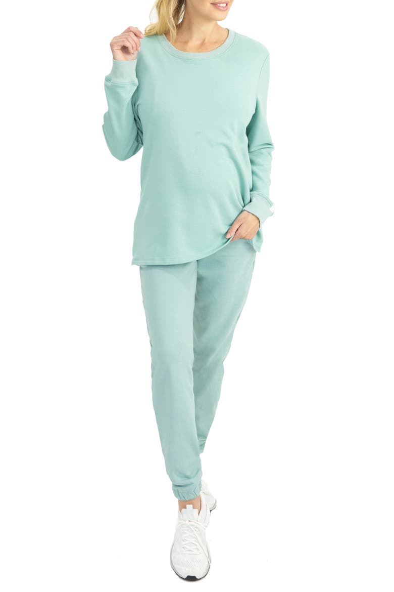 Maternity/Nursing Tank, Sweatshirt and Joggers Set, Main, color, MINT