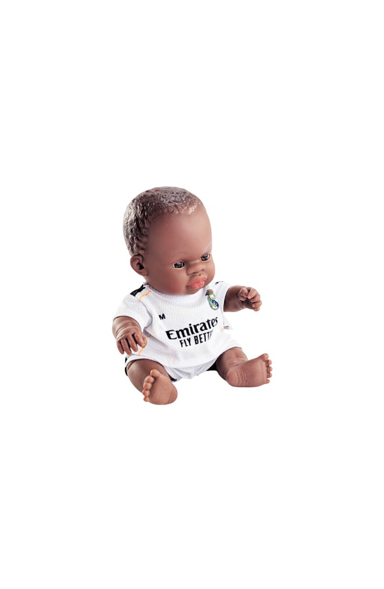 Miniland 8 1/4 inch Baby Boy Doll with Real Madrid SoccerJersey, Main, color, Dark Skin