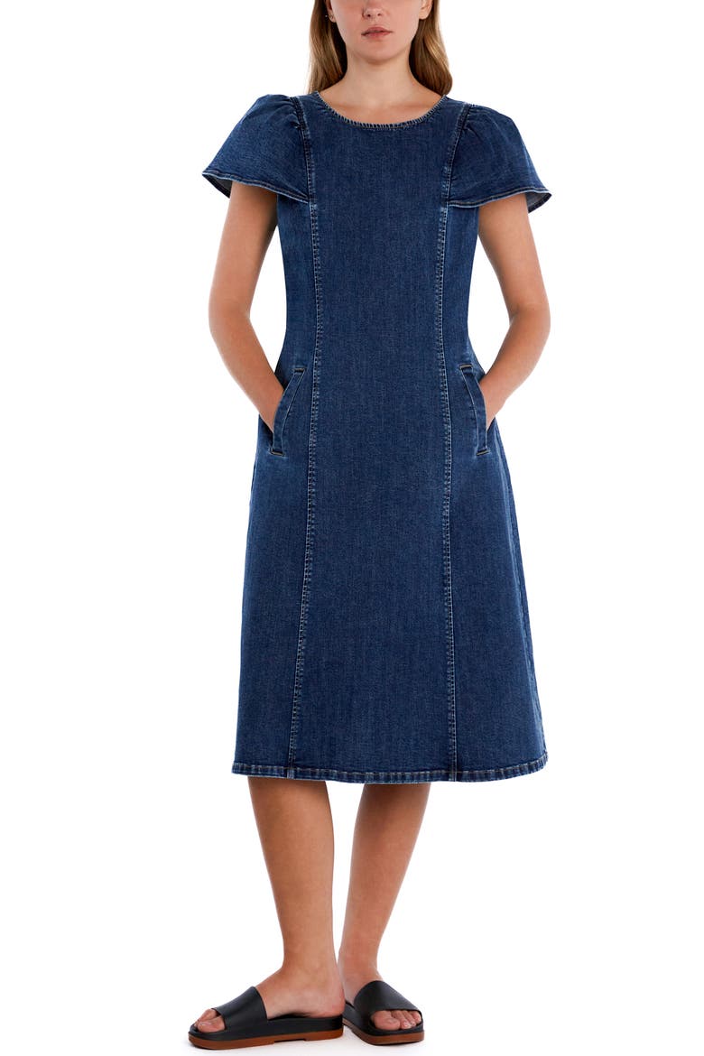 Flutter Sleeve Denim Midi Dress, Main, color, FLUTTER BLUE