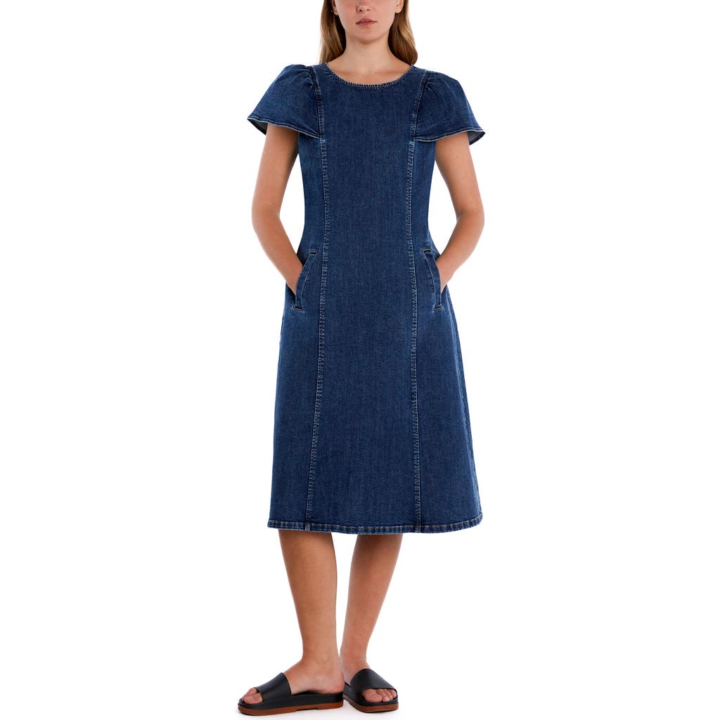 WASH LAB DENIM WASH LAB DENIM FLUTTER SLEEVE DENIM MIDI DRESS
