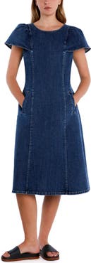 Wash Lab Denim Flutter Sleeve Denim Midi Dress