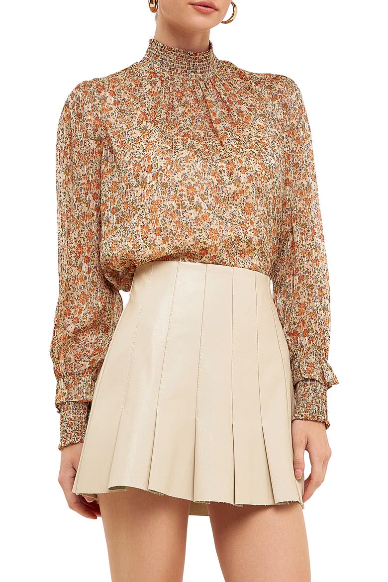 Floral Stripe Long Sleeve Chiffon Blouse, Main, color, IVORY MULTI