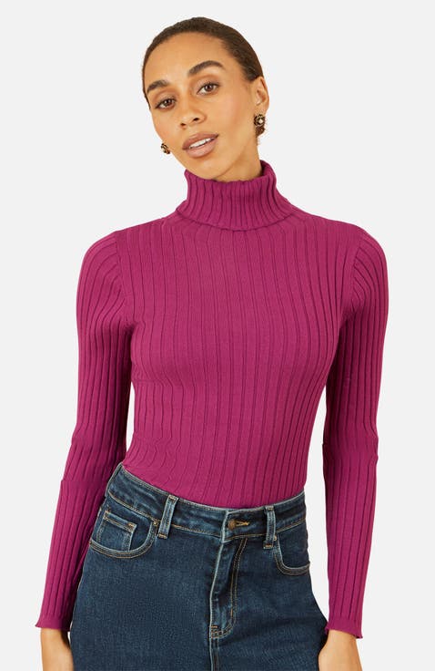 Ribbed Knit Roll Neck Jumper