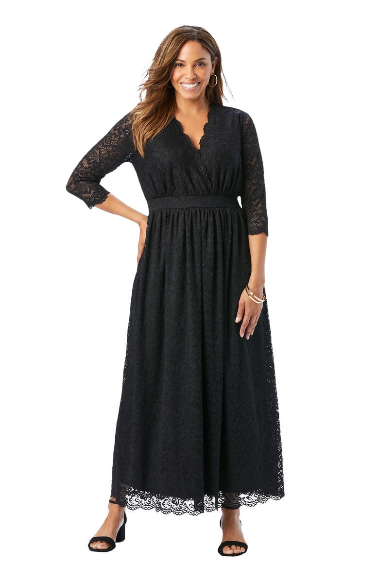 Jessica London Stretch Lace Maxi Dress, Main, color, Black