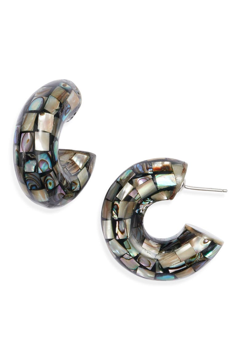 Abalone Chunky Hoop Earrings, Main, color, BLUE MULTI