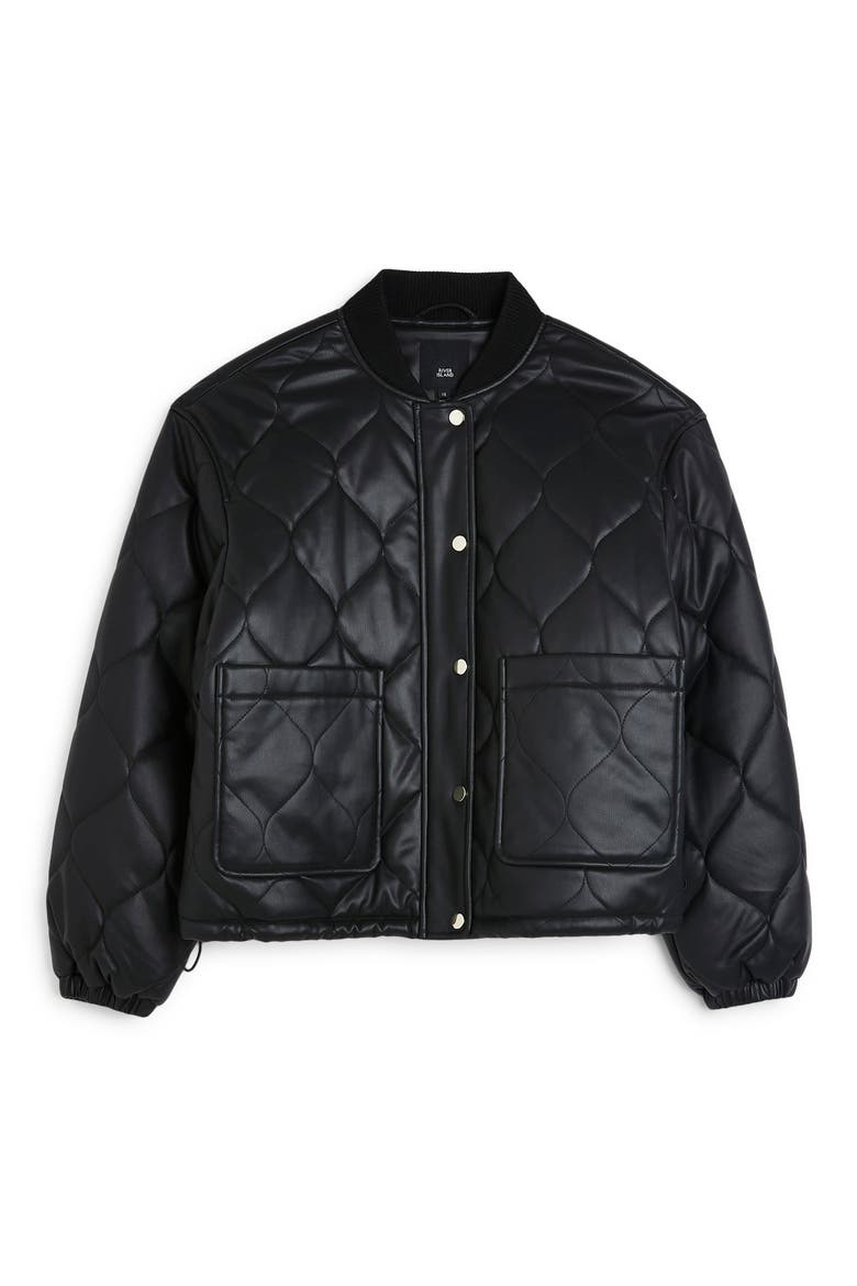 Quilted Faux Leather Bomber Jacket, Alternate, color, BLACK
