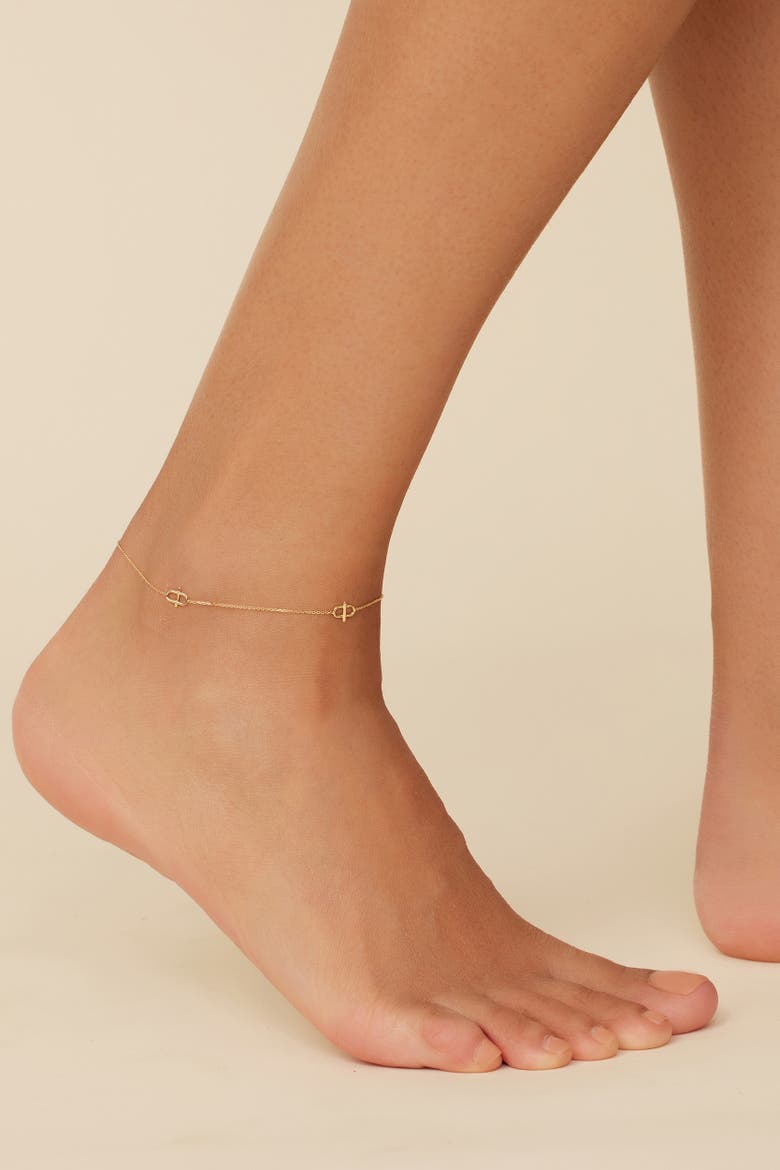 14K Gold Harmony Station Anklet, Alternate, color, Yellow Gold