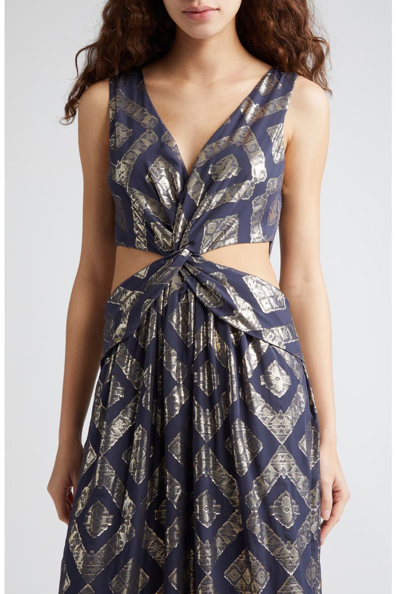 Irene Metallic Cutout Silk Blend Gown, Alternate, color, NAVY METALLIC JACQUARD
