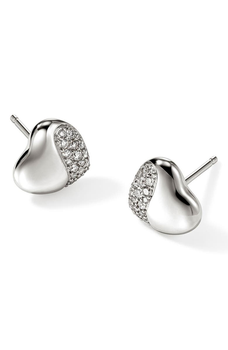 John Hardy Pebble Heart Diamond Stud Earrings, Alternate, color, 