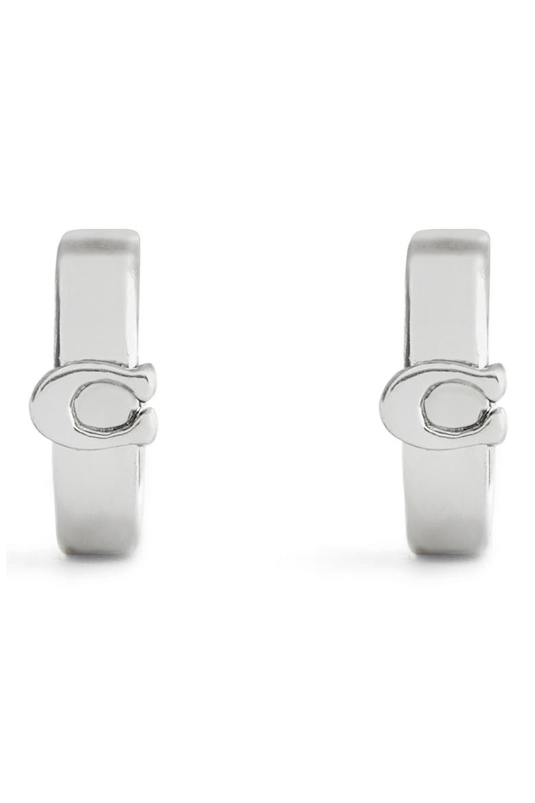 Signature C Huggie Hoop Earrings, Alternate, color, RHODIUM