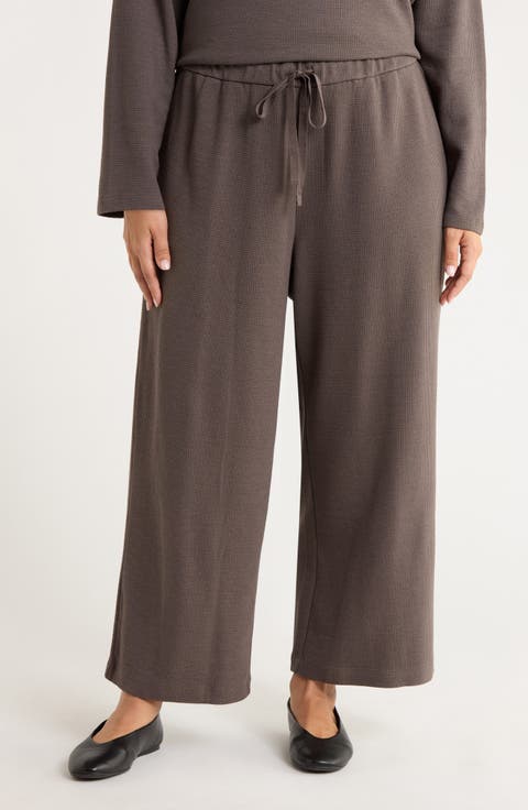 Organic Cotton Blend Ankle Wide Leg Drawstring Pants (Plus)