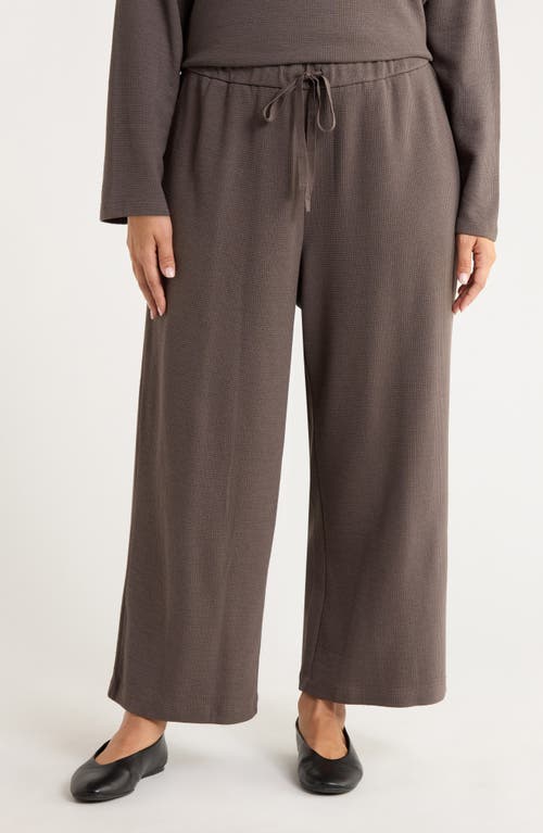 Eileen Fisher Organic Cotton Blend Ankle Wide Leg Drawstring Pants In Brown