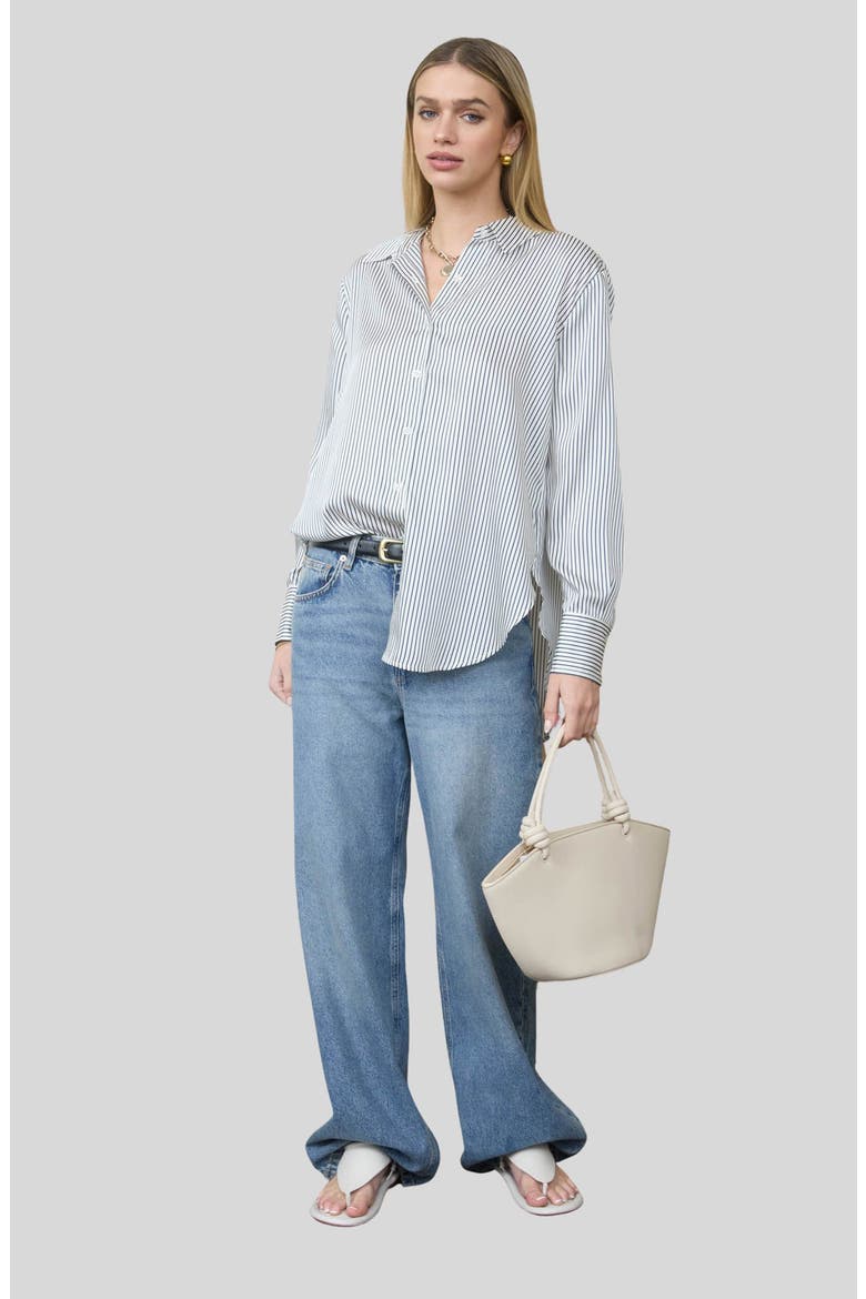 Stripe Button-Up Shirt, Alternate, color, NAVY