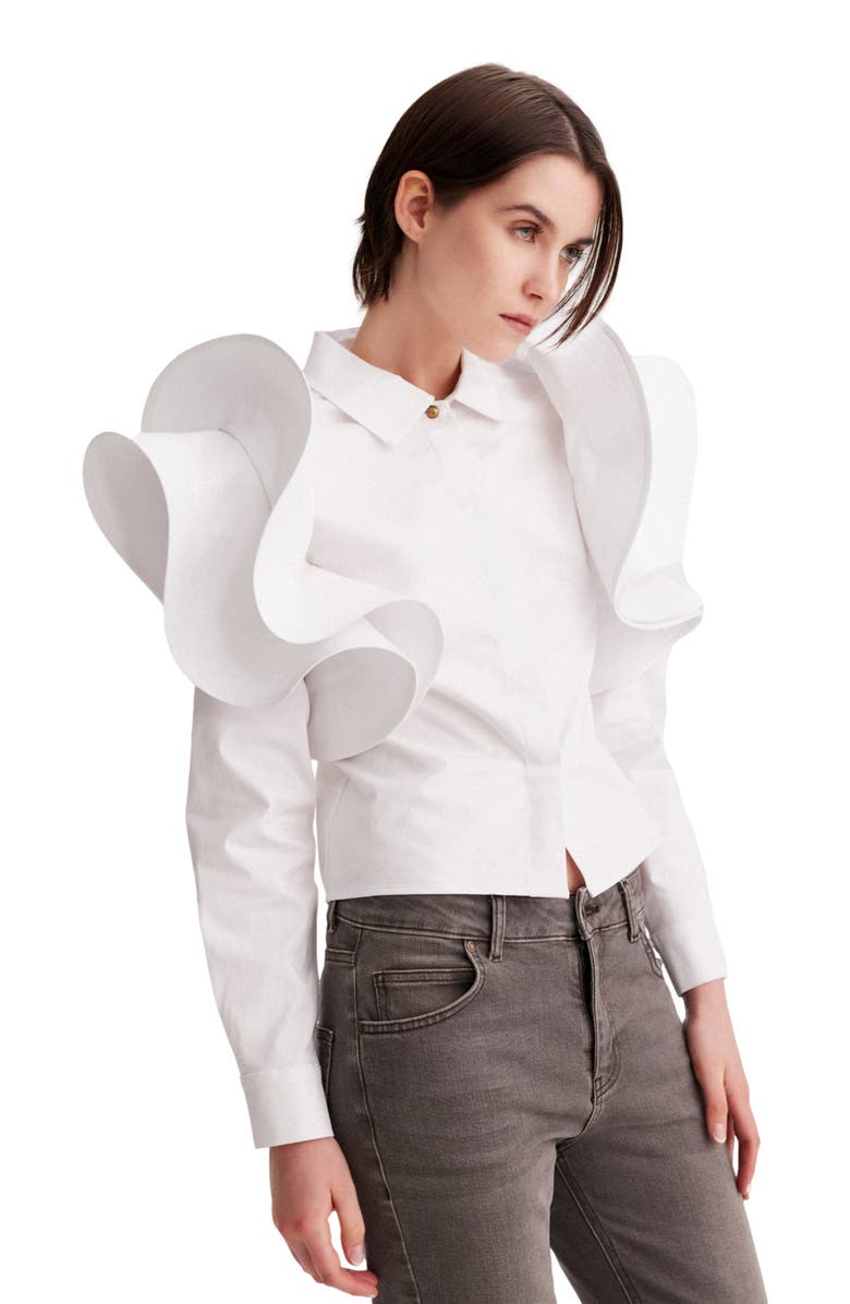 THEO The Label Thallo Ruffle Shoulder Shirt, Alternate, color, 