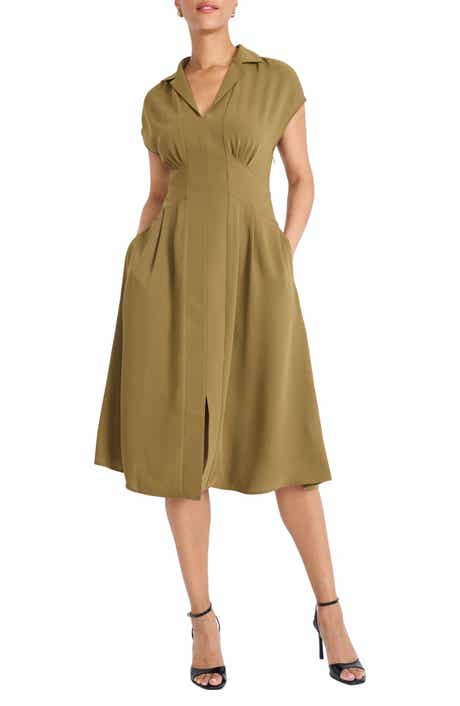 Maggy London Cap Sleeve Pleated Waist Fit & Flare Midi Dress