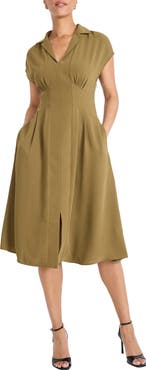 Maggy London Cap Sleeve Pleated Waist Fit & Flare Midi Dress
