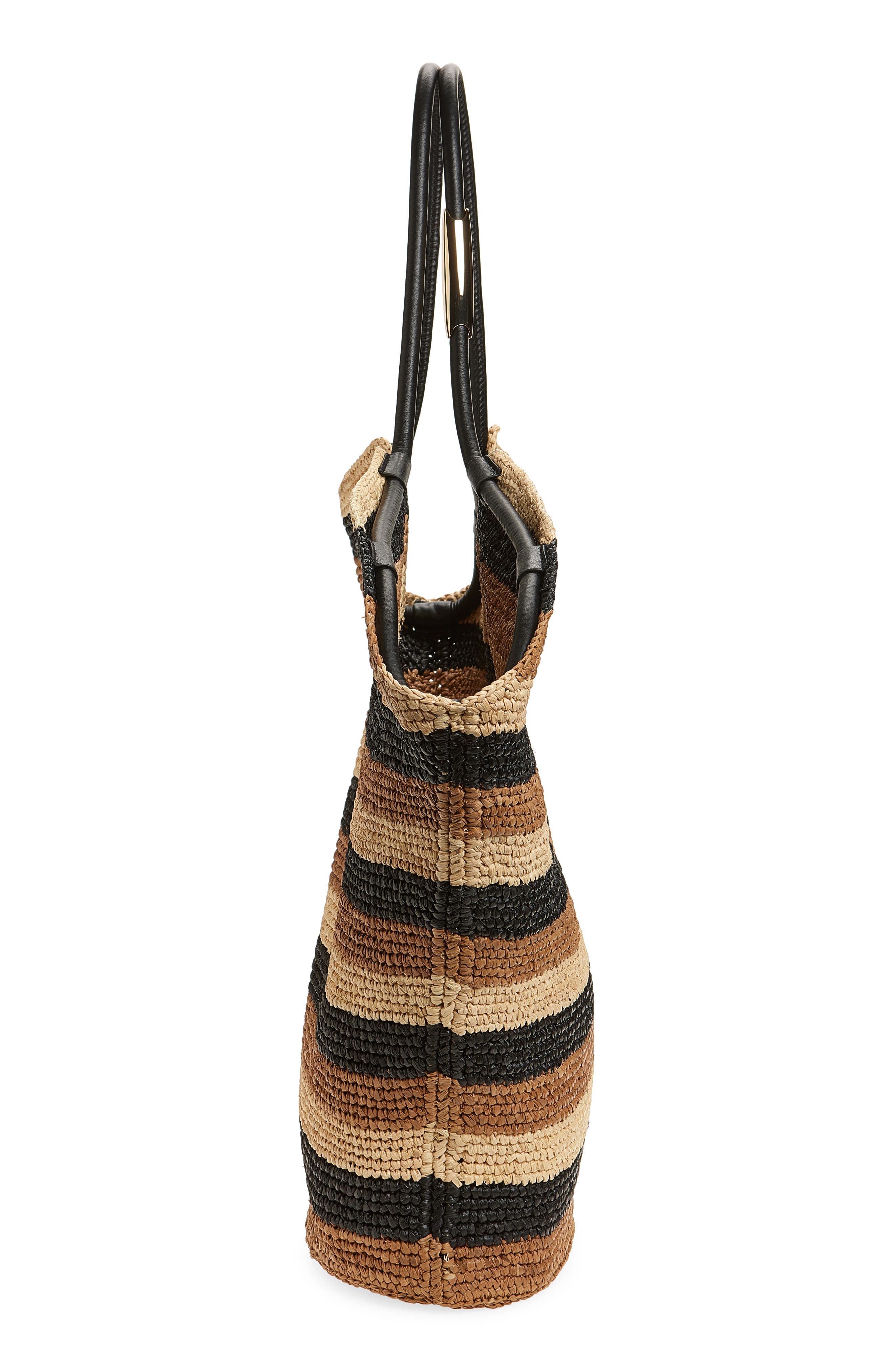 Zimmermann Large Goldentime Stripe Raffia Tote, Alternate, color, Black Stripes