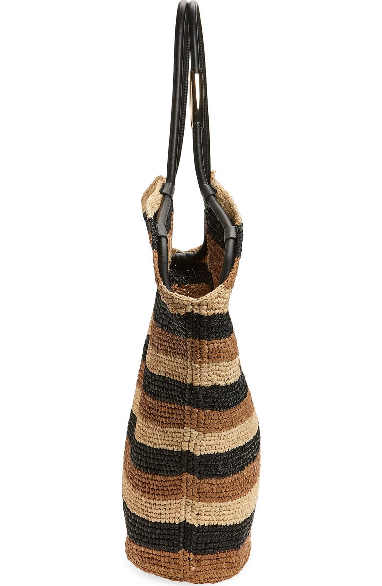 Zimmermann Large Goldentime Stripe Raffia Tote, Alternate, color, Black Stripes