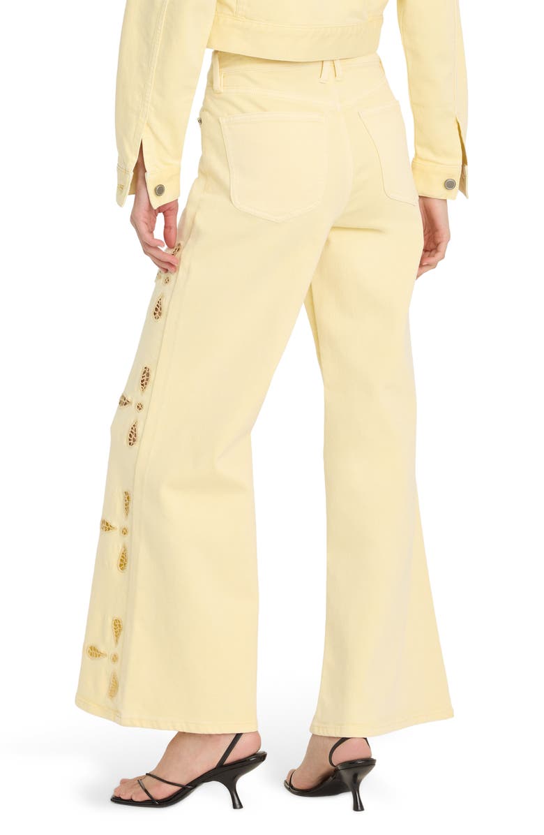 Good American Good Waist Embroidered Palazzo Jeans, Alternate, color, Anise Yellow