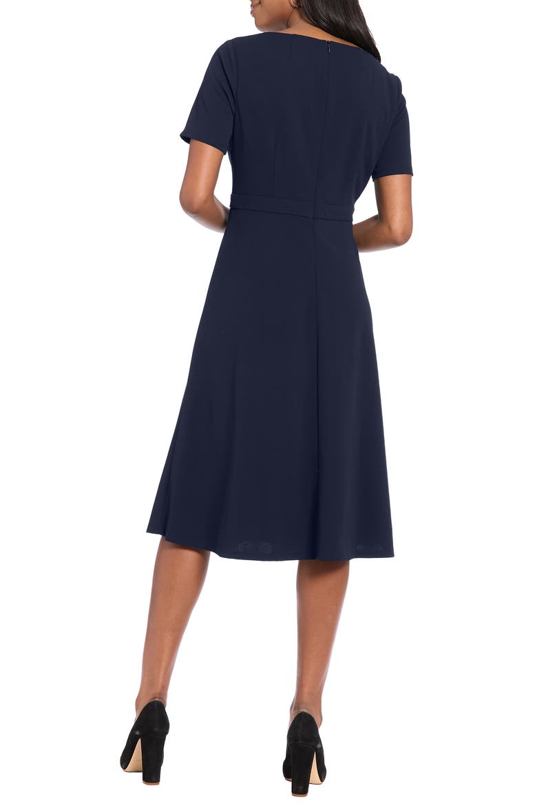 Hardware Neck Fit & Flare Midi Dress, Alternate, color, NAVY BLAZER