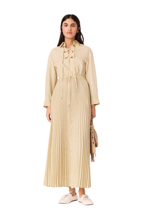 Eyelet Pleated Maxi Dress