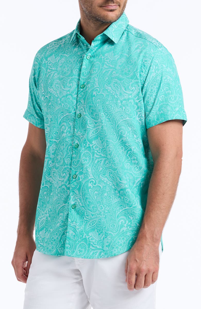 Robert Graham Hudson Short Sleeve Button-Up Shirt, Alternate, color, Mint