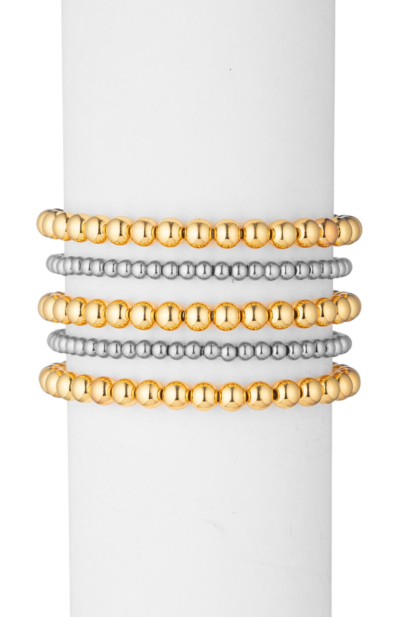 EYE CANDY LOS ANGELES Set of 5 Two-Tone Titanium Beaded Bracelets
