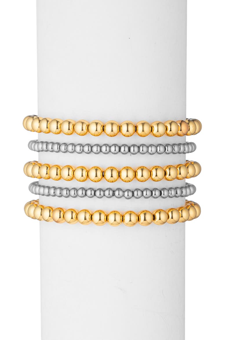 Set of 5 Two-Tone Titanium Beaded Bracelets, Main, color, GOLD