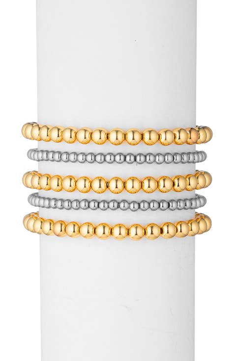 Set of 5 Two-Tone Titanium Beaded Bracelets