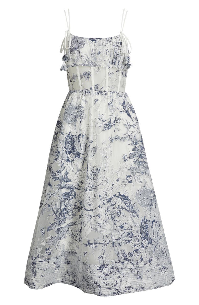 En Saison Cyrus Floral Sheer Waist Midi Dress, Alternate, color, White Navy