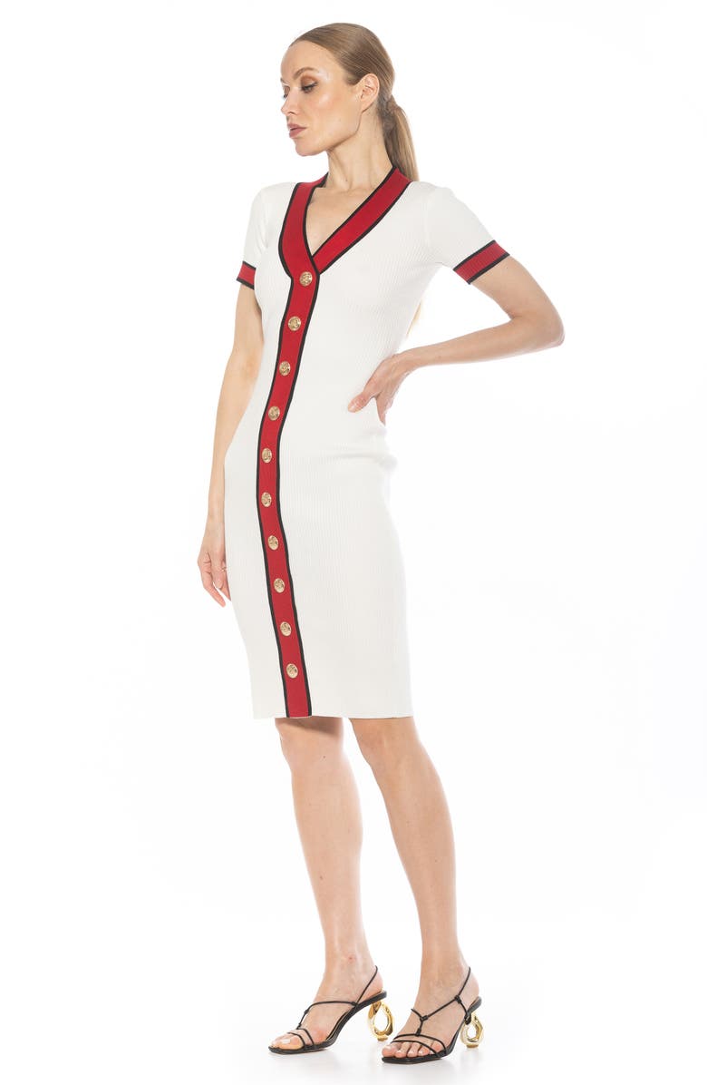 Alexia Admor Otto V-neck Short Sleeve Ribbed Sweater Dress, Alternate, color, Ivory