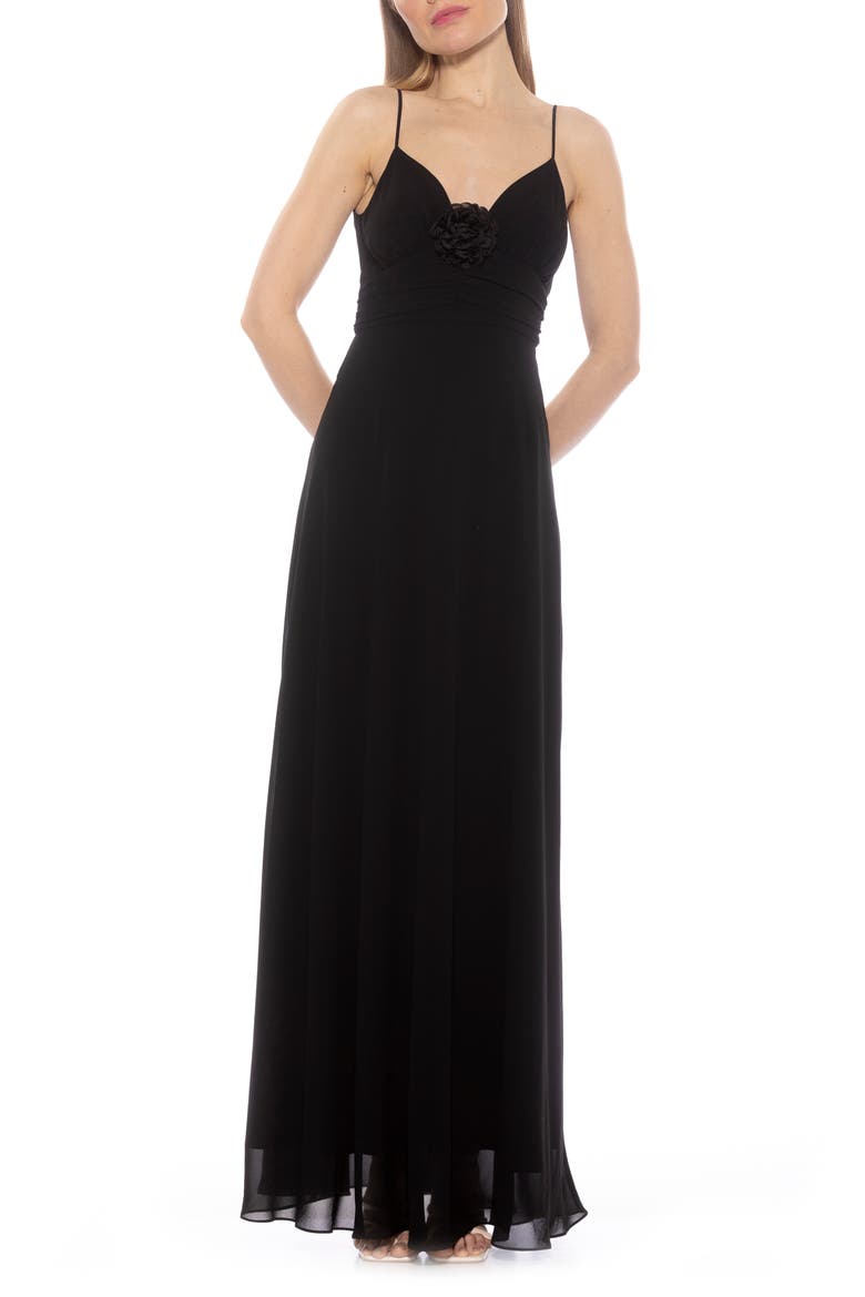 Layla Rosette Maxi Dress, Main, color, BLACK
